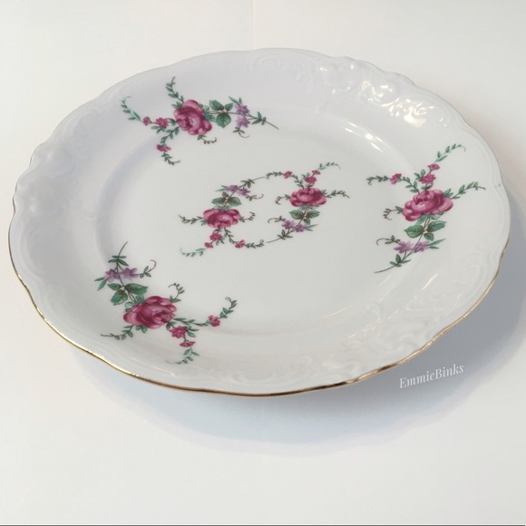 Vtg 1940s Wawel Fine Porcelain Rose Garden Gold Trim Bread & Butter Plates (2) - Picture 2 of 16